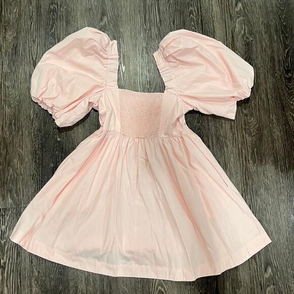 Anthropologie Maeve Puff-Sleeve Pink Cotton Mini Dress - Picture 5 of 6